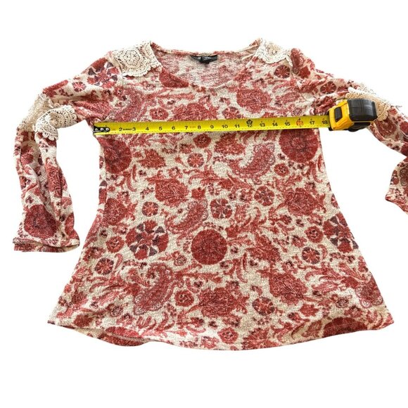 Style & Co Red Floral Long Sleeve Top Womens Size Petite S Casual Stretch Blouse - Picture 10 of 12